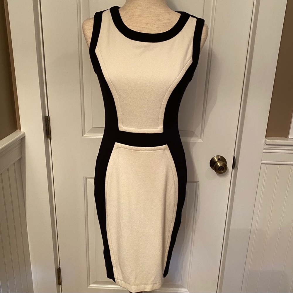 YOANA BARASCHI DRESS SHEATH SLEEVELESS BLACK CREAM COLOR BLOCK SIZE M